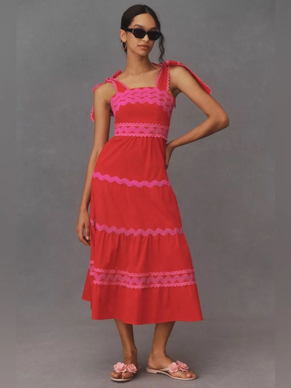 Anthropologie Celia B Jade Embroidered Square-Neck A-Line Dress Size L